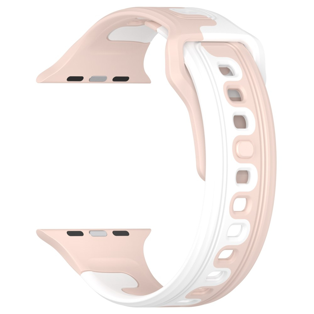Apple Watch (49/46/45/44 mm) Silikon Sport Armband Dual Color Wellenmuster (Gelenkumfang: 180-220mm) - Rosa / Weiss