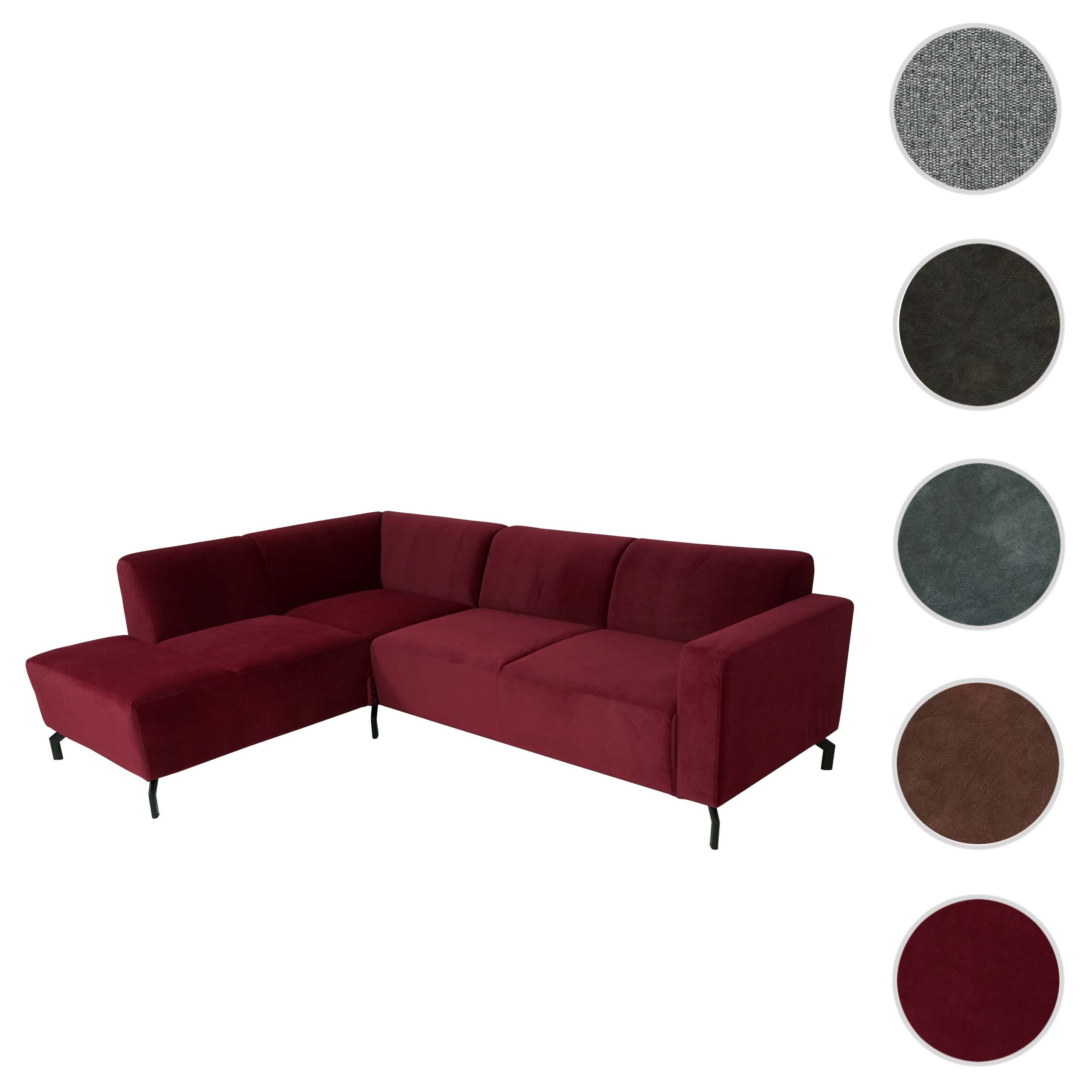 Ecksofa MCW-J60, Couch Sofa mit Ottomane links, Made in EU, wasserabweisend 247cm ~ Samt bordeaux-rot