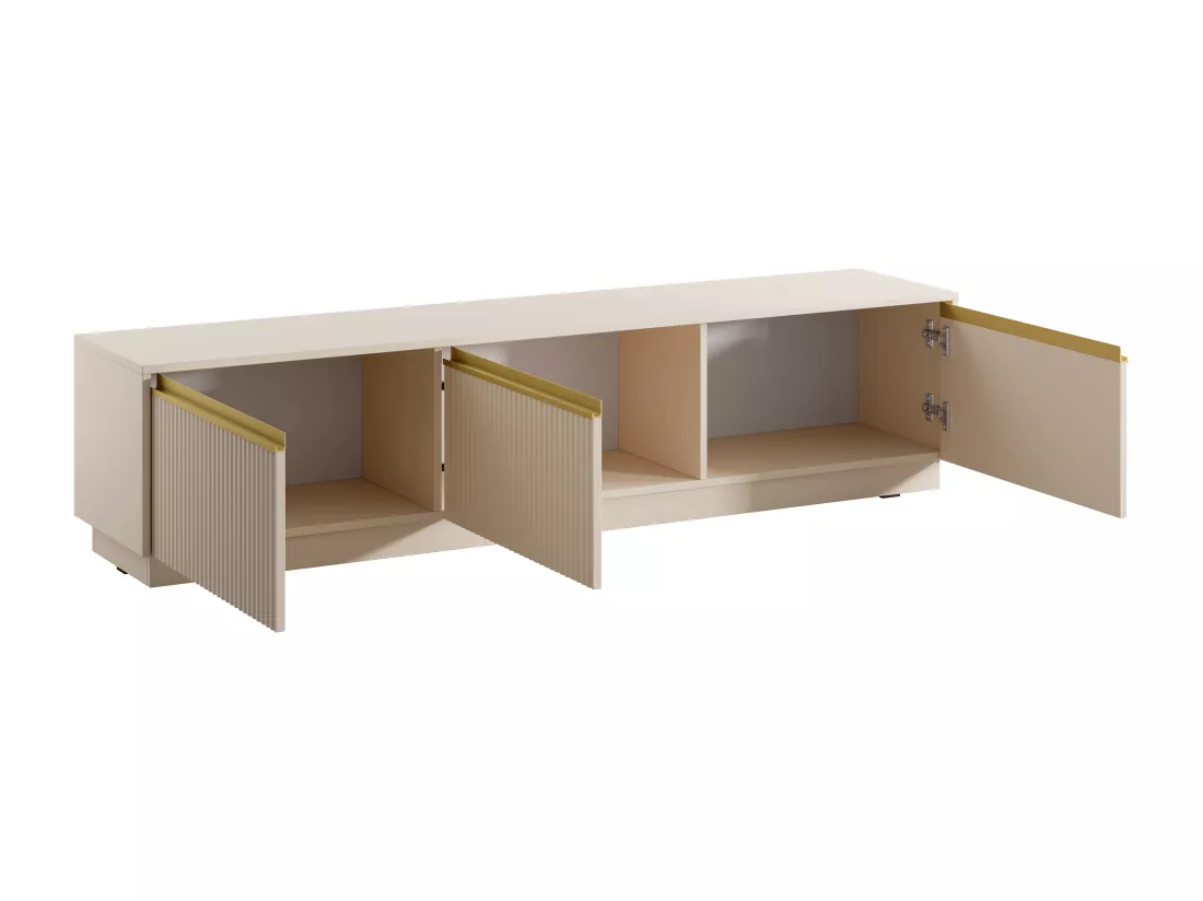Meuble TV suspendu ou à poser avec 3 portes en MDF - Beige et doré - POSINIA de Pascal MORABITO