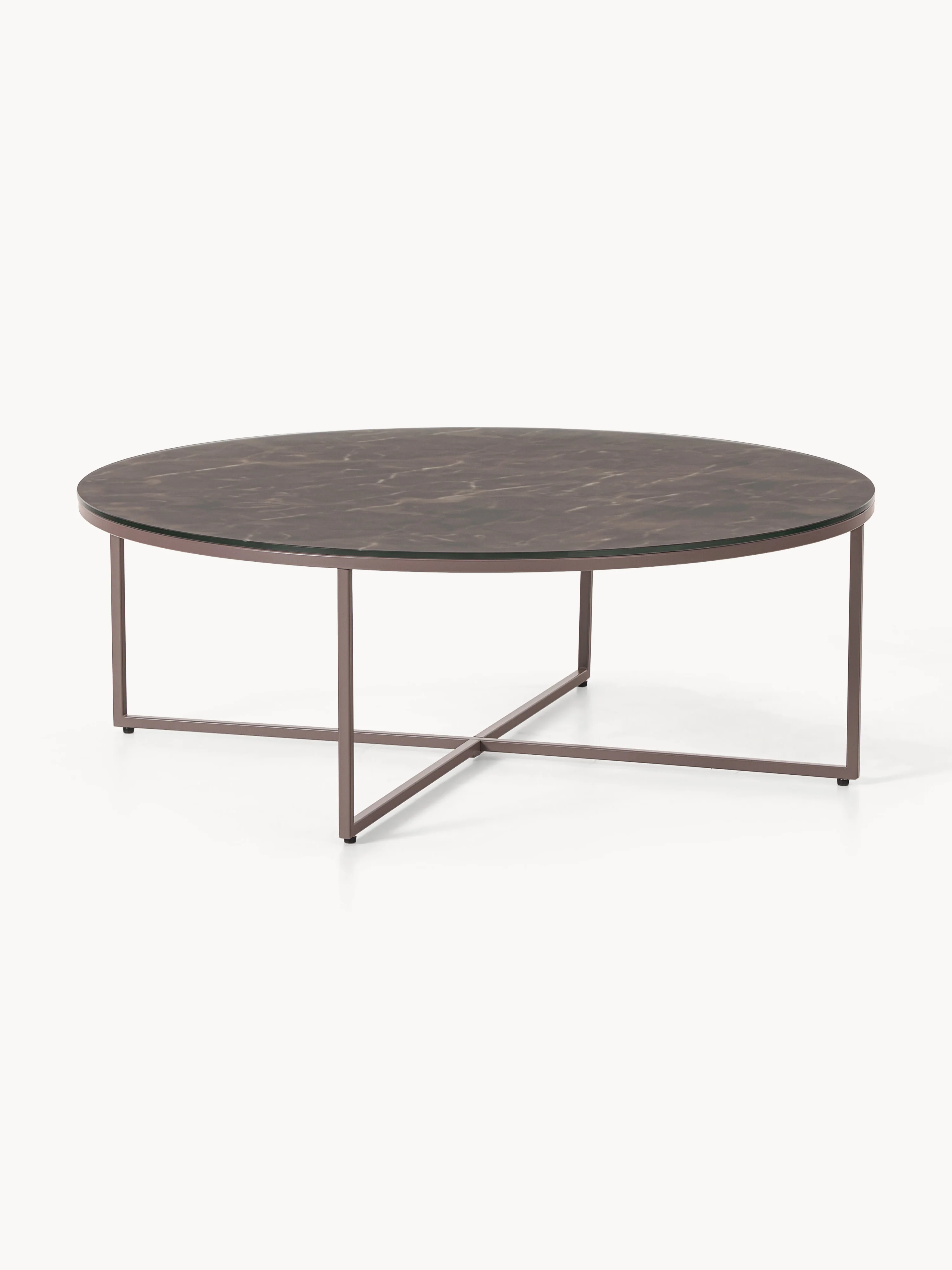 Ronde XL salontafel Antigua met glazen tafelblad in marmerlook