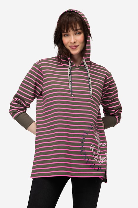 Hoodie, Ringel Sweater, Anker Print, Langarm
