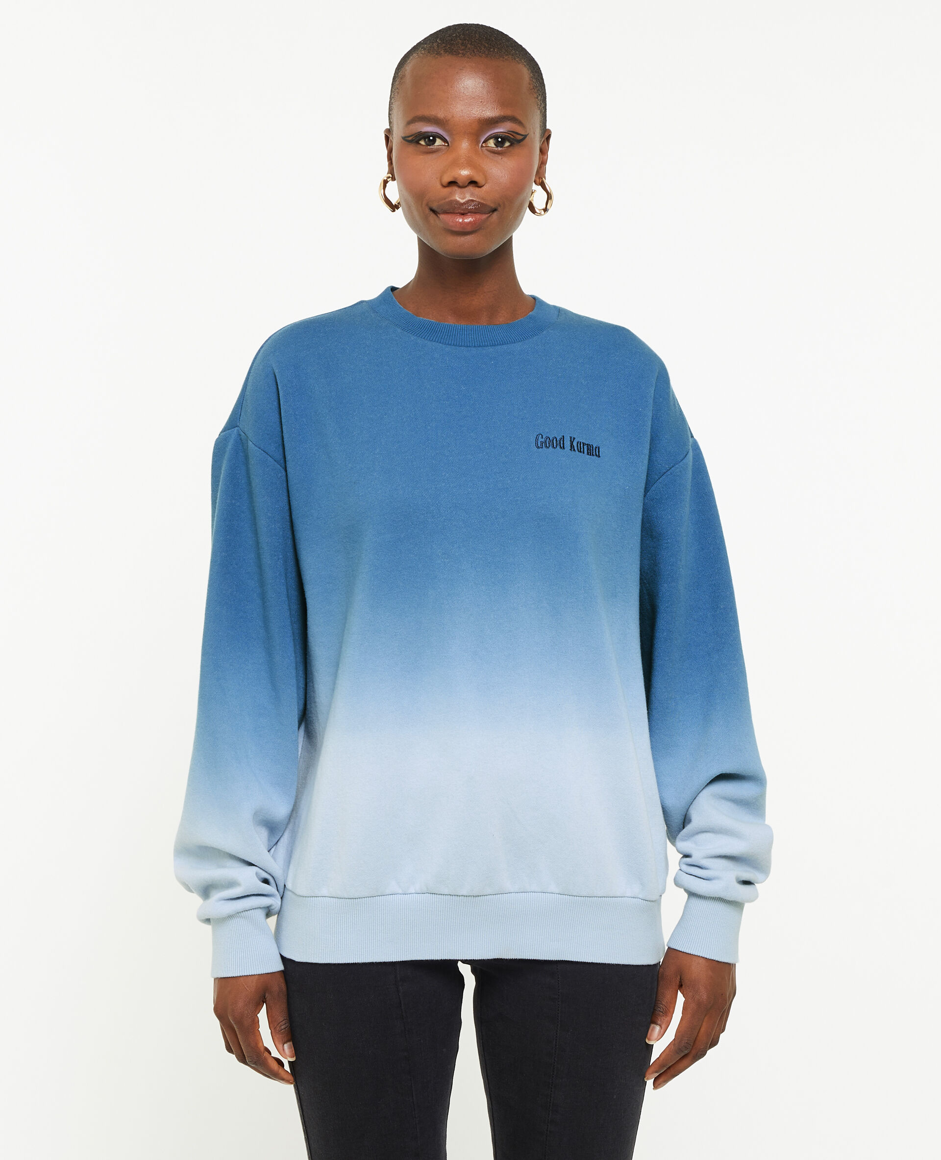 Sweat oversize dégradé et brodé - Bleu