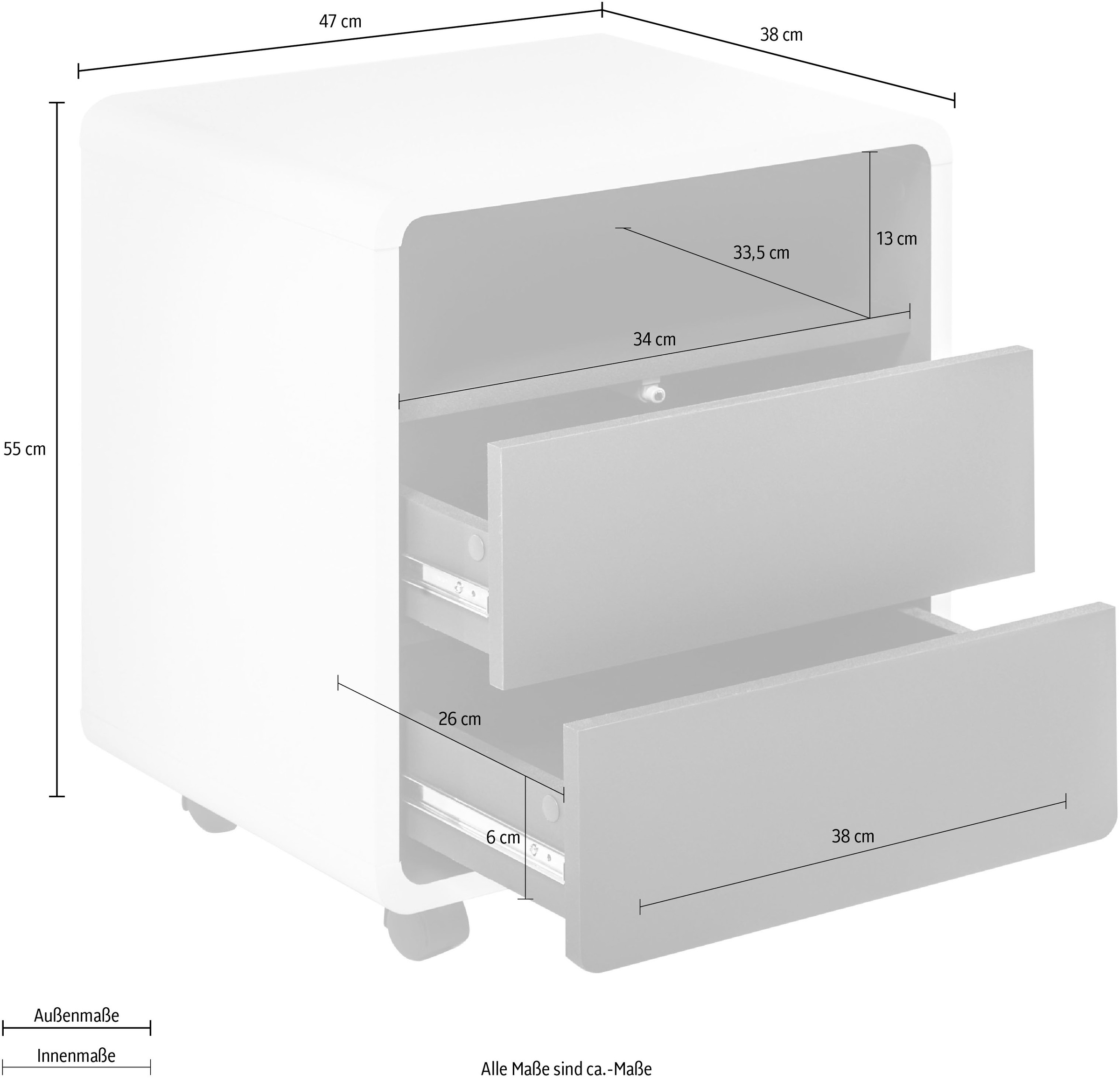 MCA furniture Rollcontainer »Tadeo« weiss matt, Absetzungen in Grau Matt
