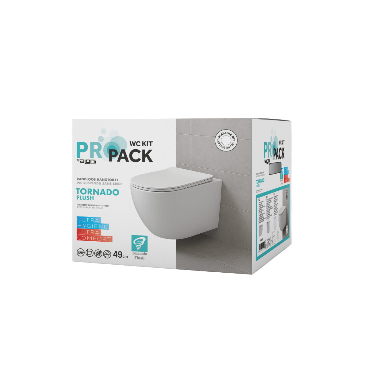 Sanigoods Cyclona compact randloos hangtoilet met tornado flush en zitting wit glans