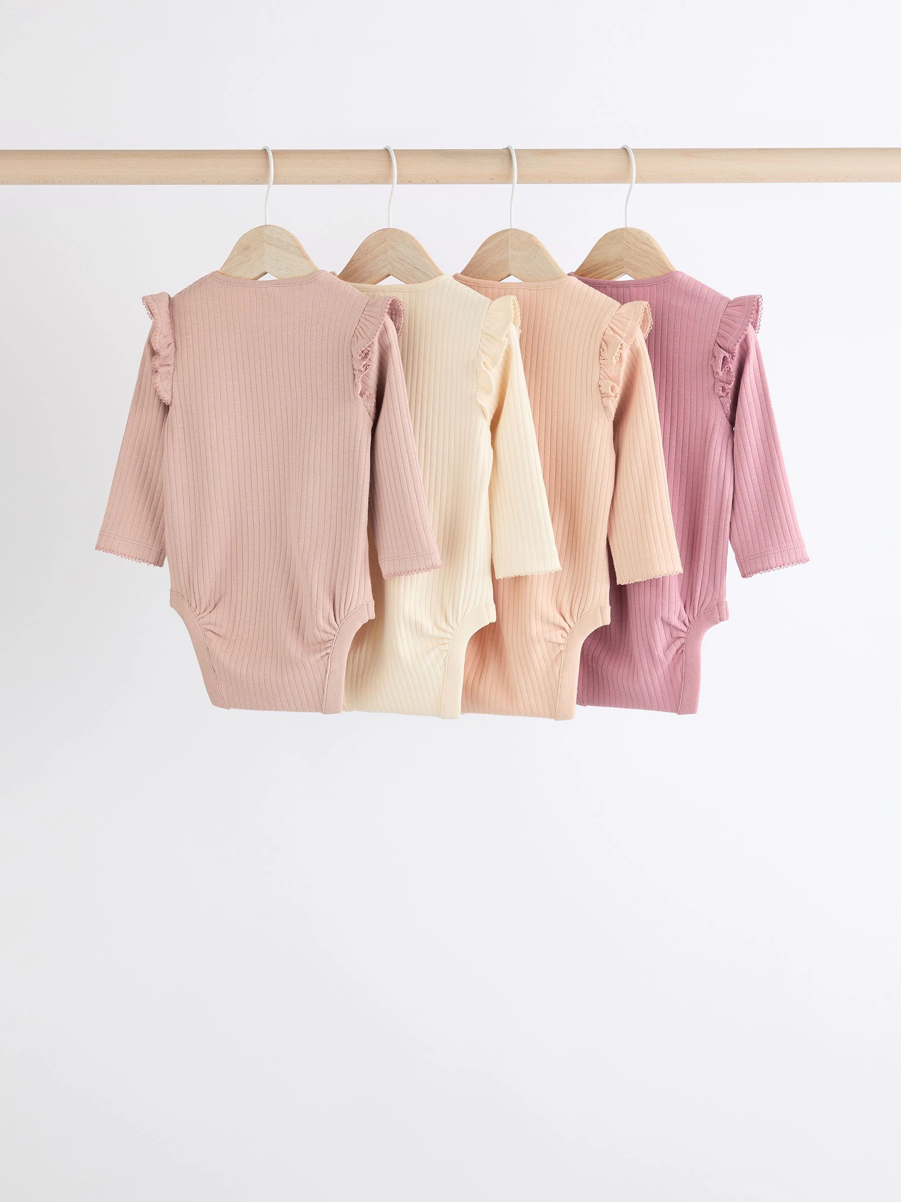 Roze/crème - Verpakking van 4 babyrompers met lange mouwen en ruches (0mnd-2jr)