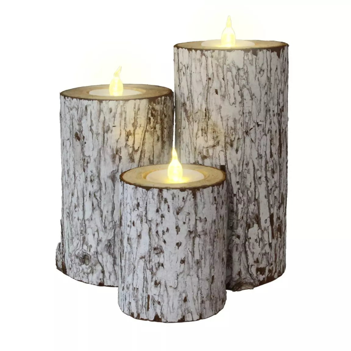 Lot de 3 bougies LED clignotantes (H15 cm) Arbre Blanc chaud