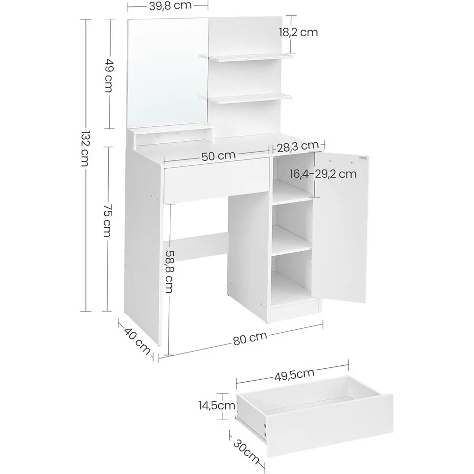 Furnihaus Kaptafel met rechthoekige spiegel en 1 lade cosmetische tafel