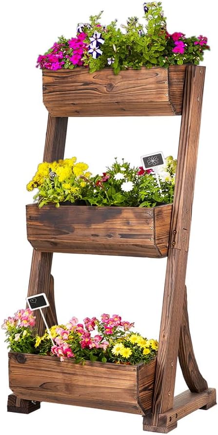 empasa Vertikales Hochbeet 'RAISE 3' Blumenkasten Pflanzkübel Frühbeet Kräuterbeet aus Holz mit drei Etagen, 62 x 47 x 117 cm