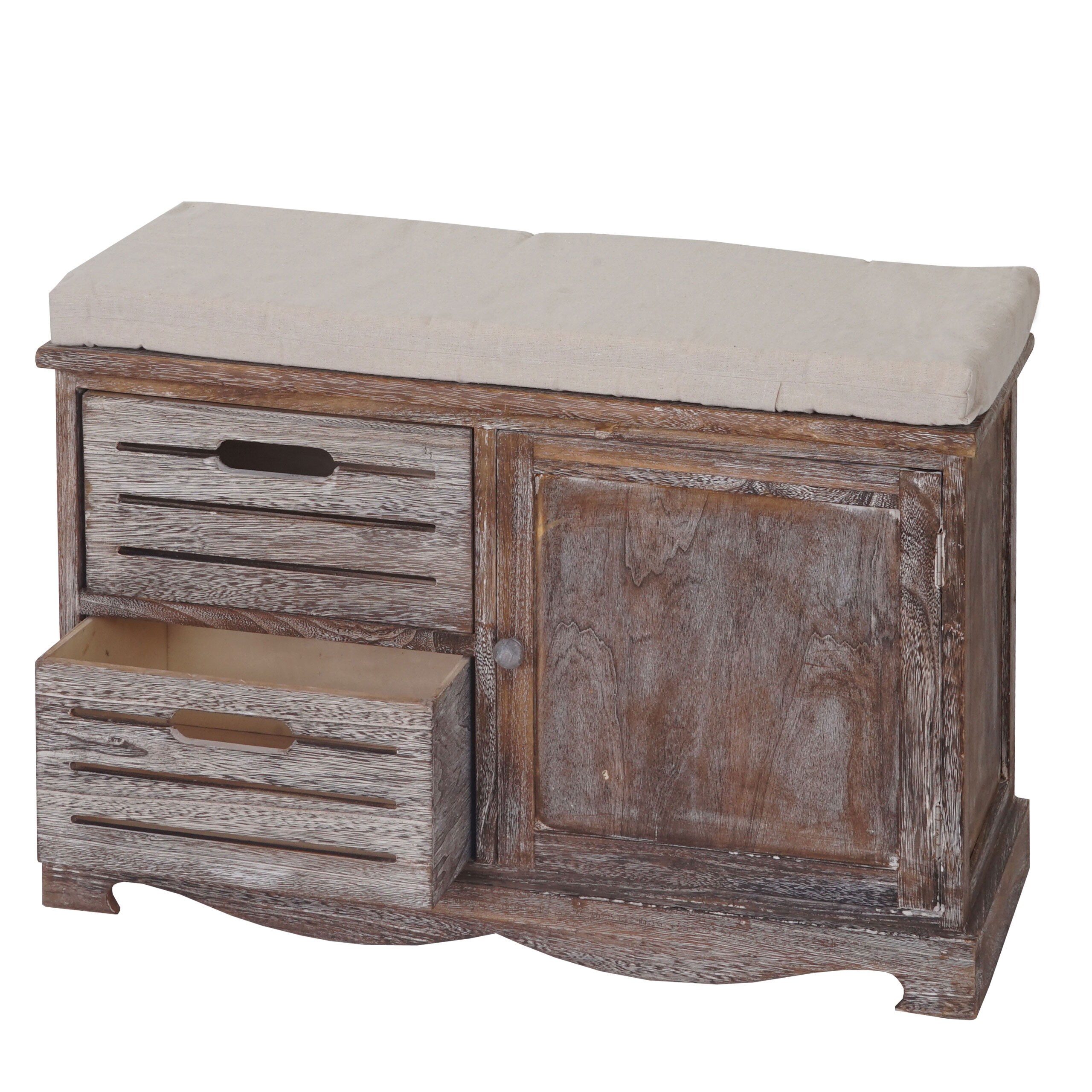 Sitzbank Asti, Bank Kommode, Shabby-Look Vintage MVG-zertifiziert 49x71x32cm braun
