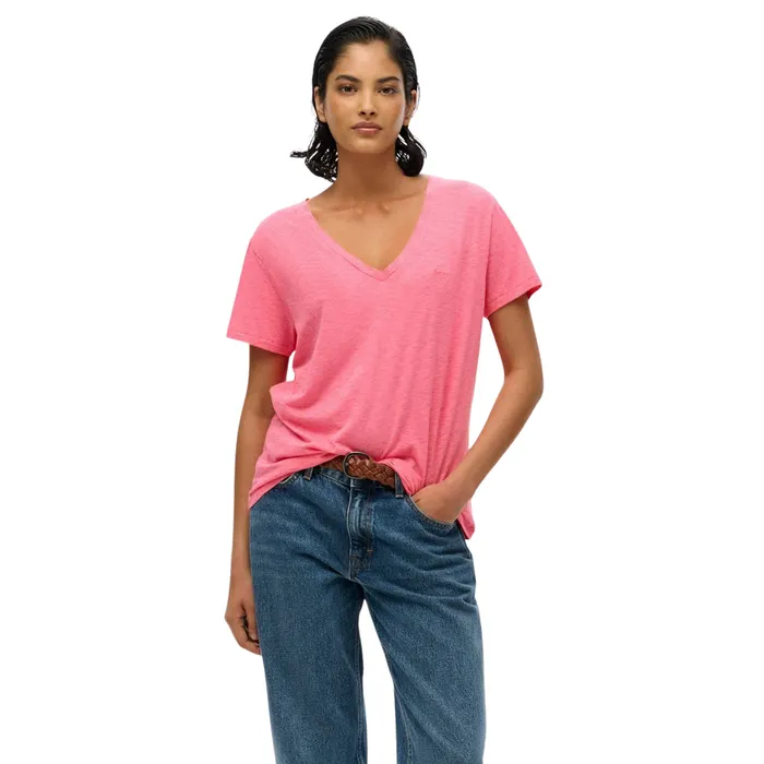 Superdry Slub Embroidered V-Neck Shirt Dames
