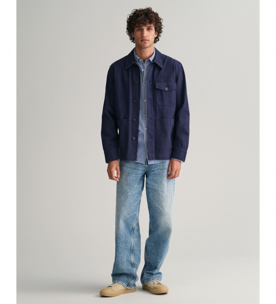 Camisa listrada Gant Regular Fit em popeline azul