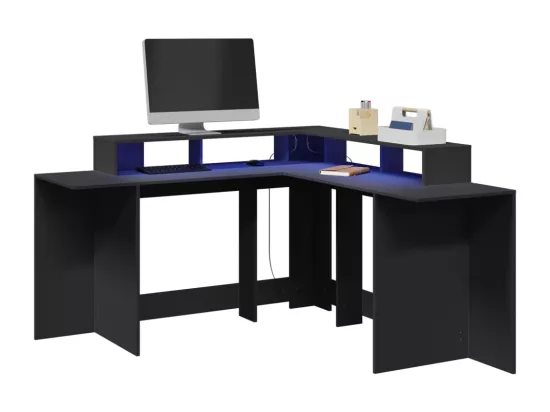 Bureau avec lumières LED noir 152x152x91 cm bois d'ingénierie
