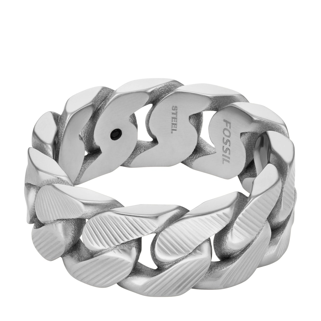 Fossil Harlow Ring Linear Texture Chain Silbrig