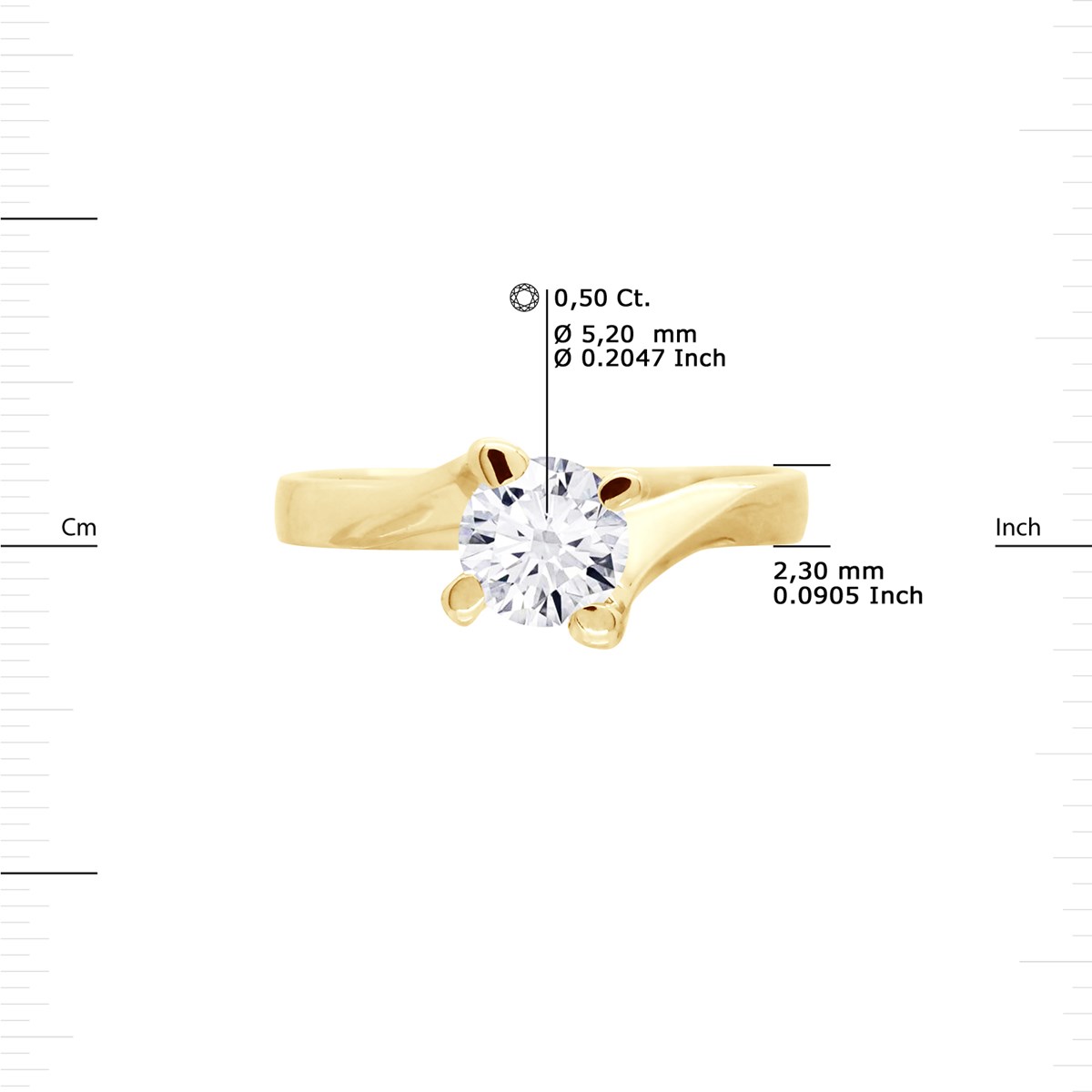 Solitaire Diamant 0,50 Cts 4 Griffes Or Jaune 18 Carats