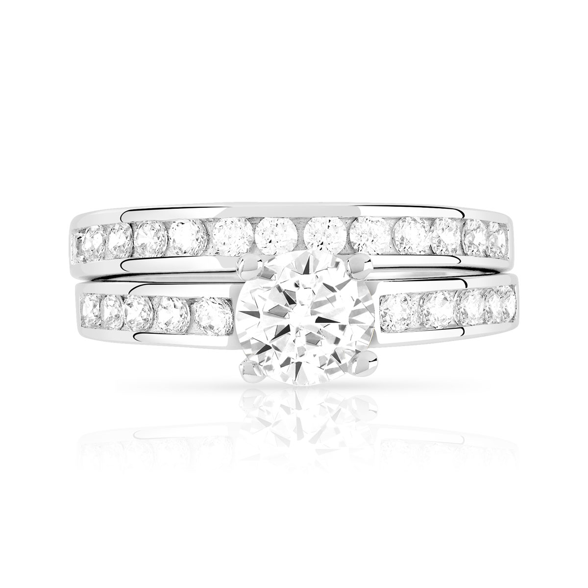 Duo alliance demi-tour solitaire argent 925 zirconias