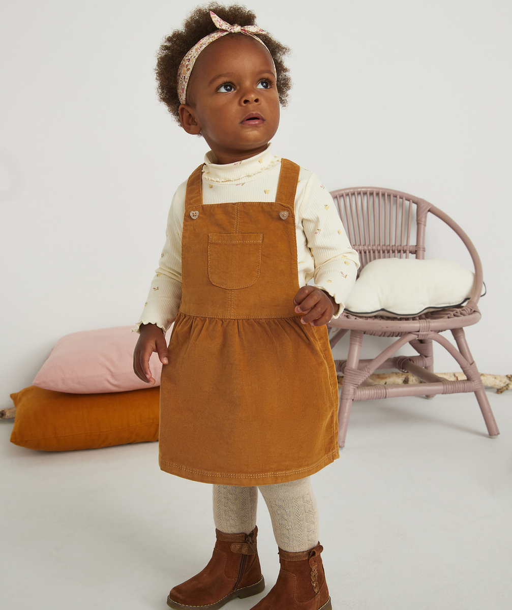 ROBE BÉBÉ FILLE MOUTARDE TYPE SALOPETTE EN VELOURS CÔTELÉ