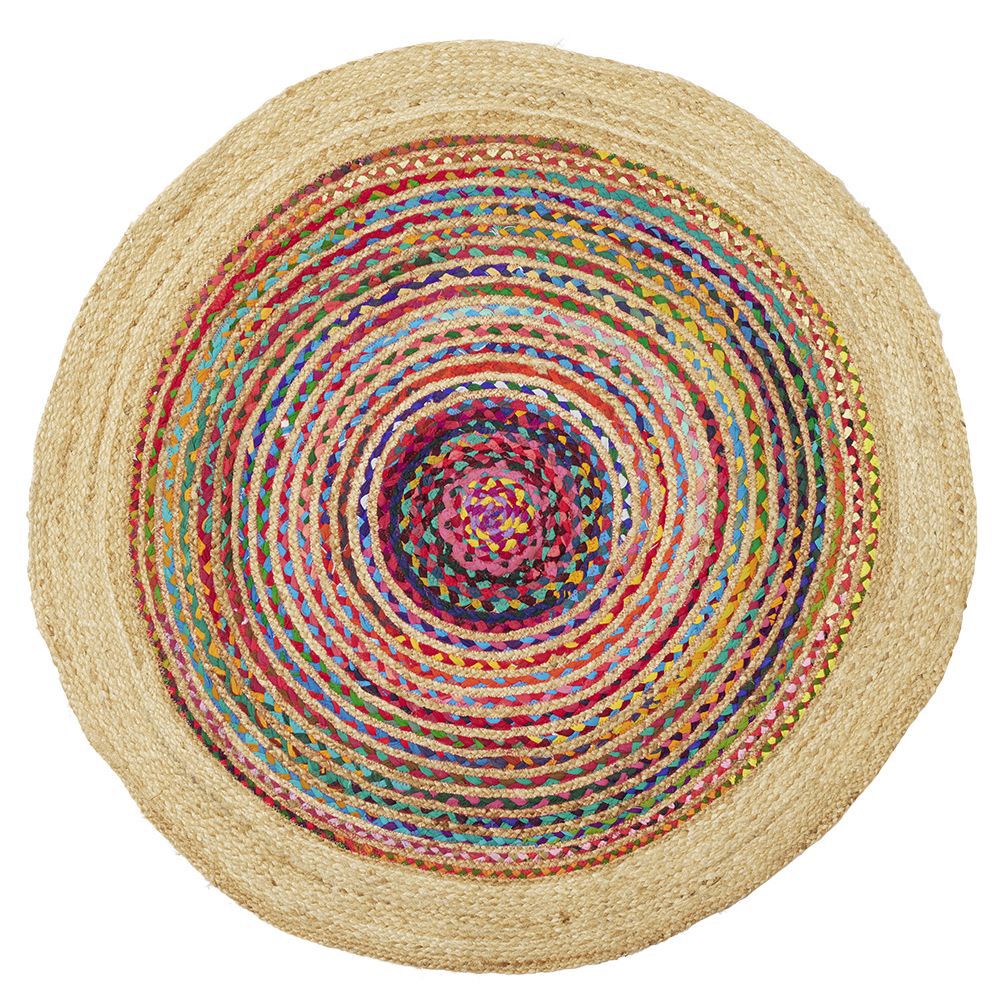 Tapis rond jute et coton cercle multicolore Ø90cm