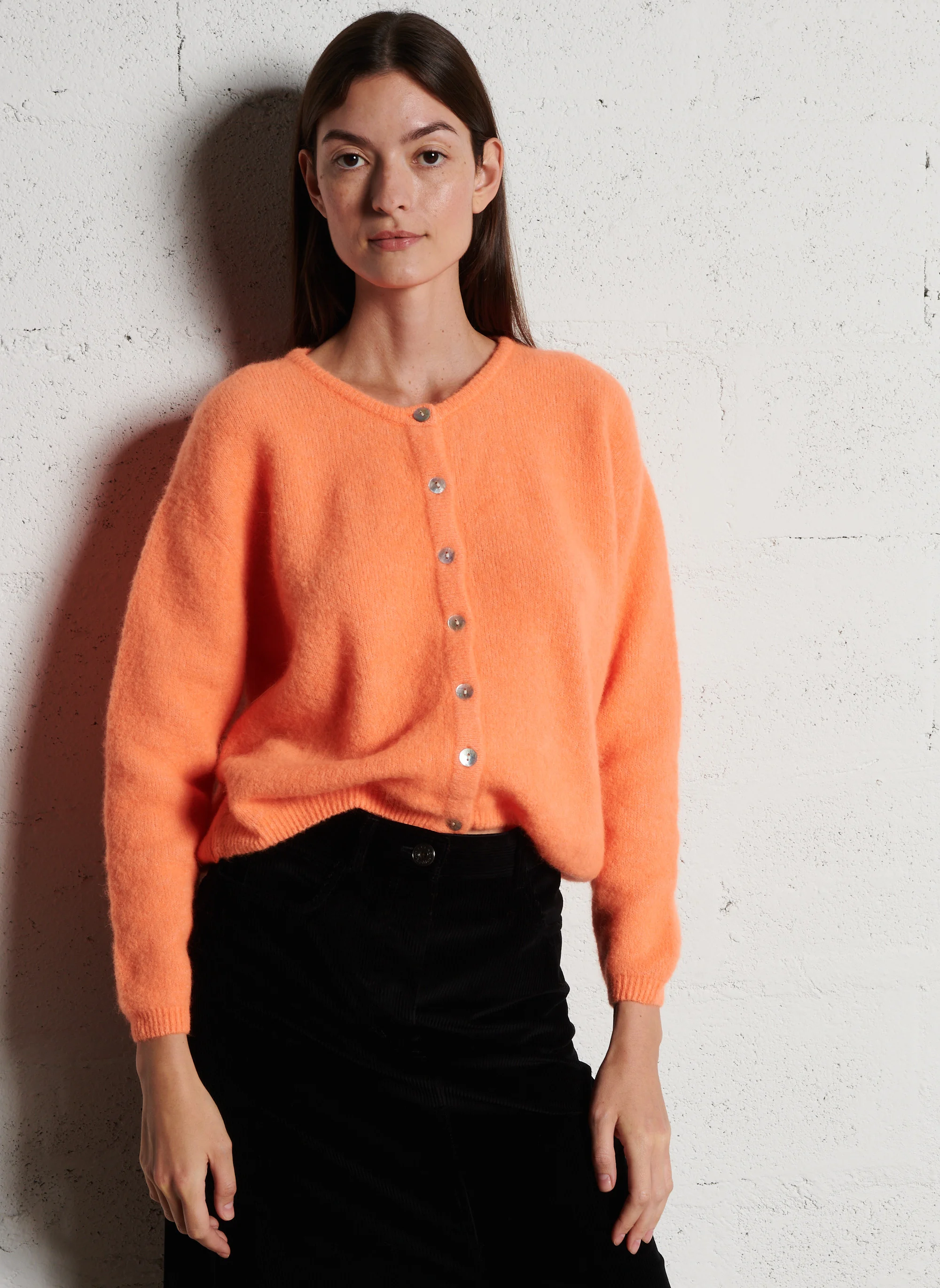 VITOW - Gilet ample col rond en laine mélangée| Orange