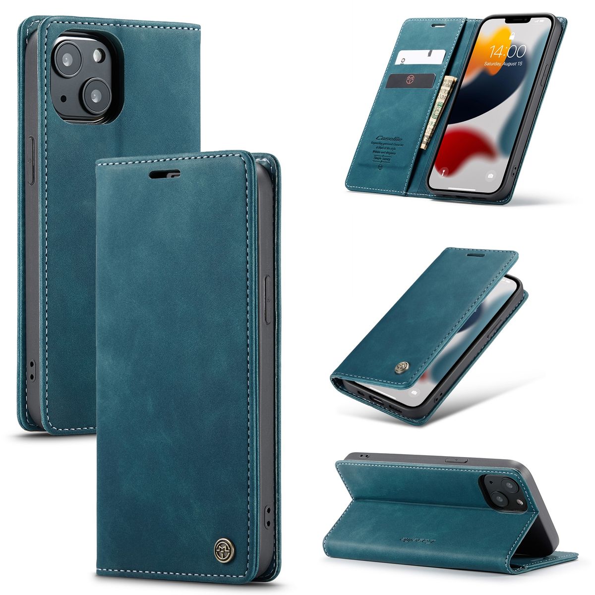 Hülle Handy Schutz für Apple iPhone 13 Case Flip Cover Tasche Etuis Bumper Blau