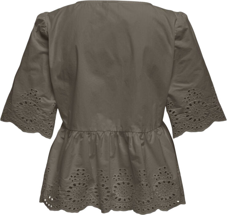 ONLY ONLMILIA SS V-NECK BOW EMB TOP WVN Walnut