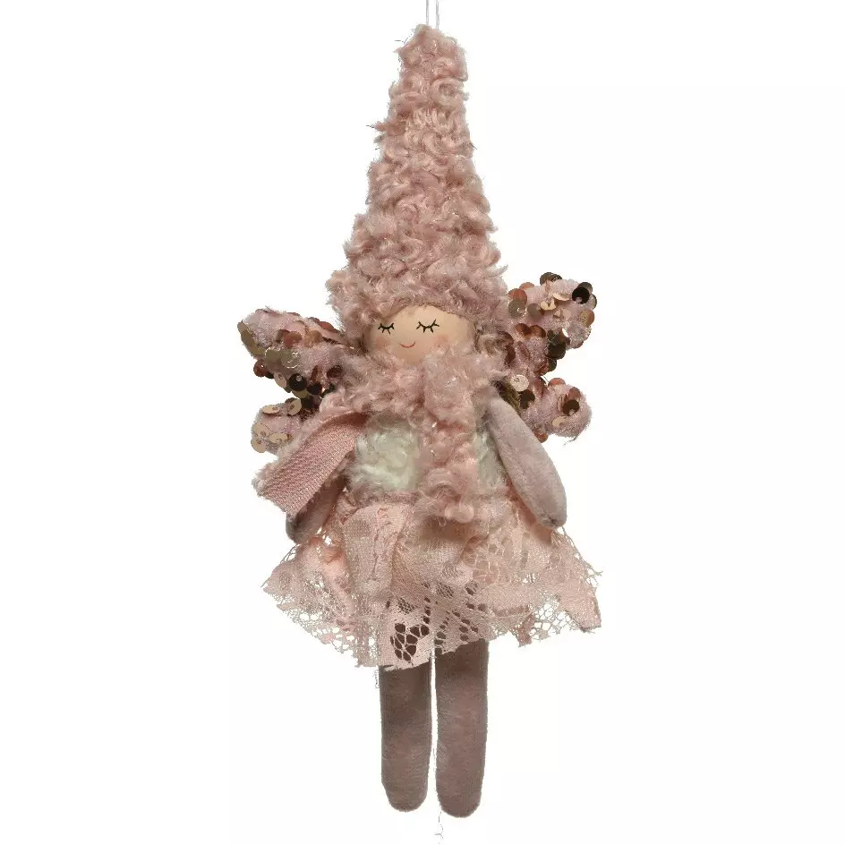 Fillette de Noël à suspendre (H21 cm) Mouton Rose