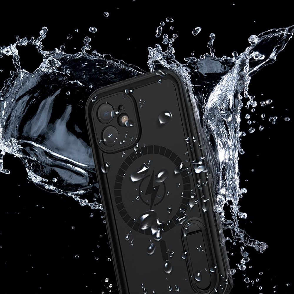 iPhone 12 Wasserfeste MagSafe Outdoor Schutz Hülle mit Aufsteller (IP68) - Schwarz