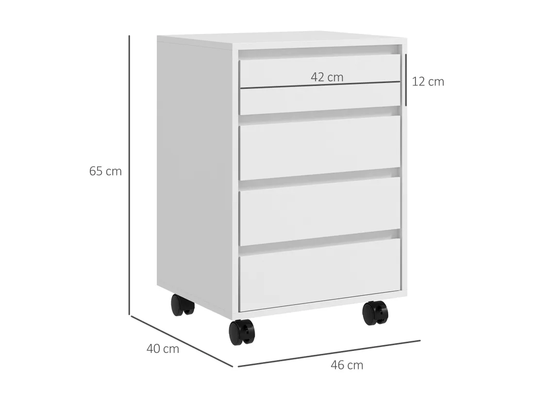 Caisson de bureau rangement bureau sur roulettes 4 tiroirs coulissants MDF aspect bois blanc