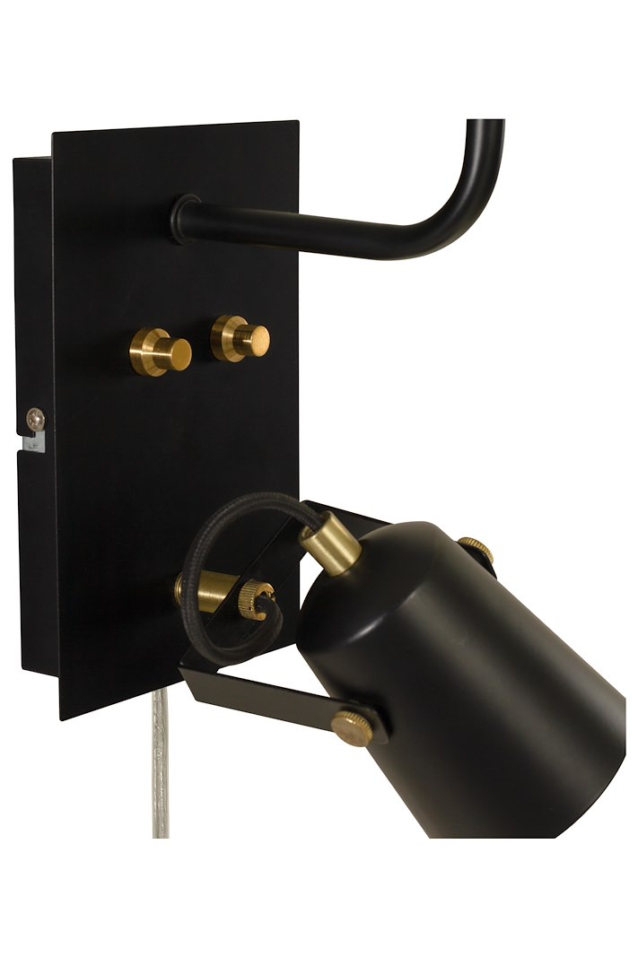 Metz vegglampe M/tekstilskjerm, svart/matt messing E28/GU10
