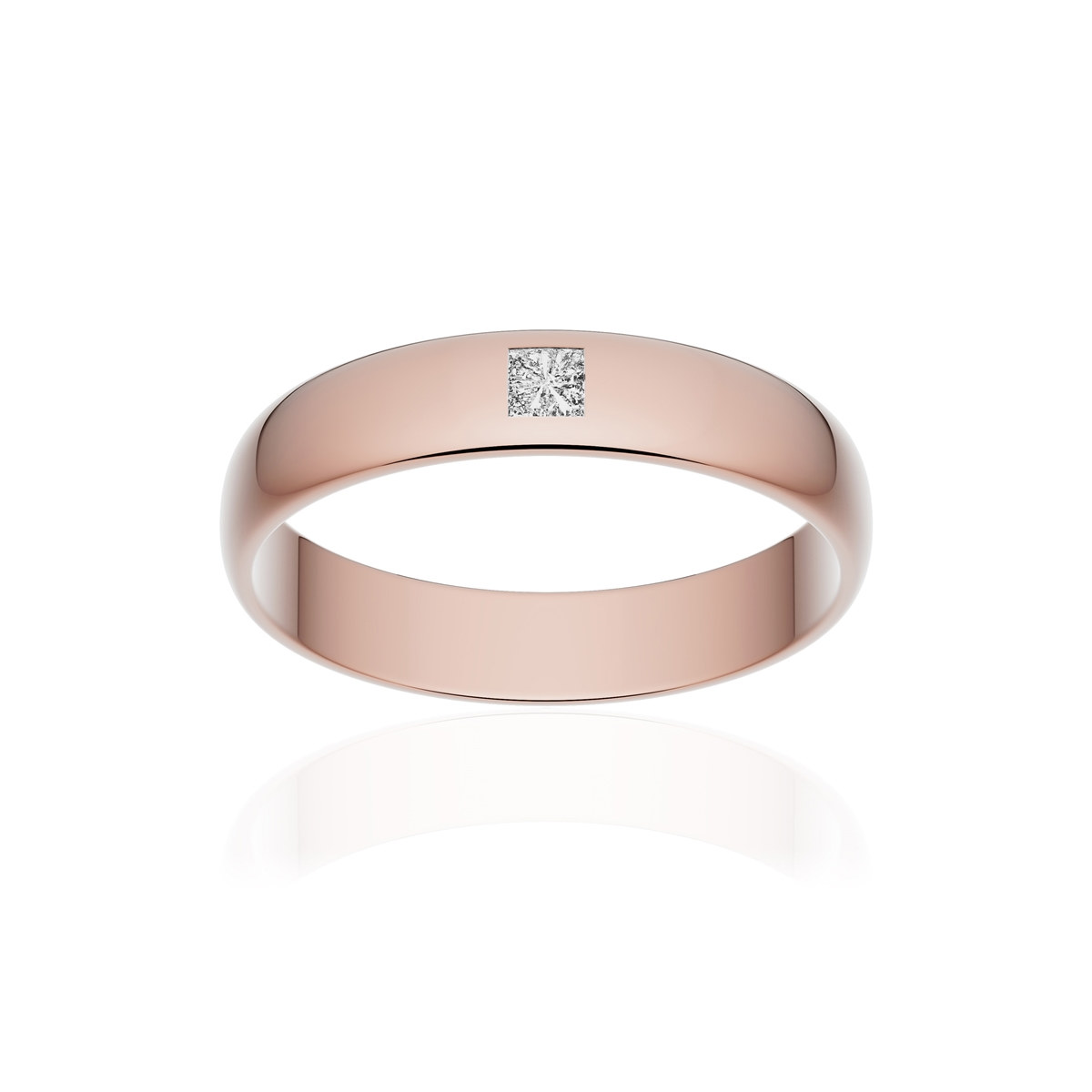 Alliance or 375 rose poli demi-jonc 4mm diamant princesse