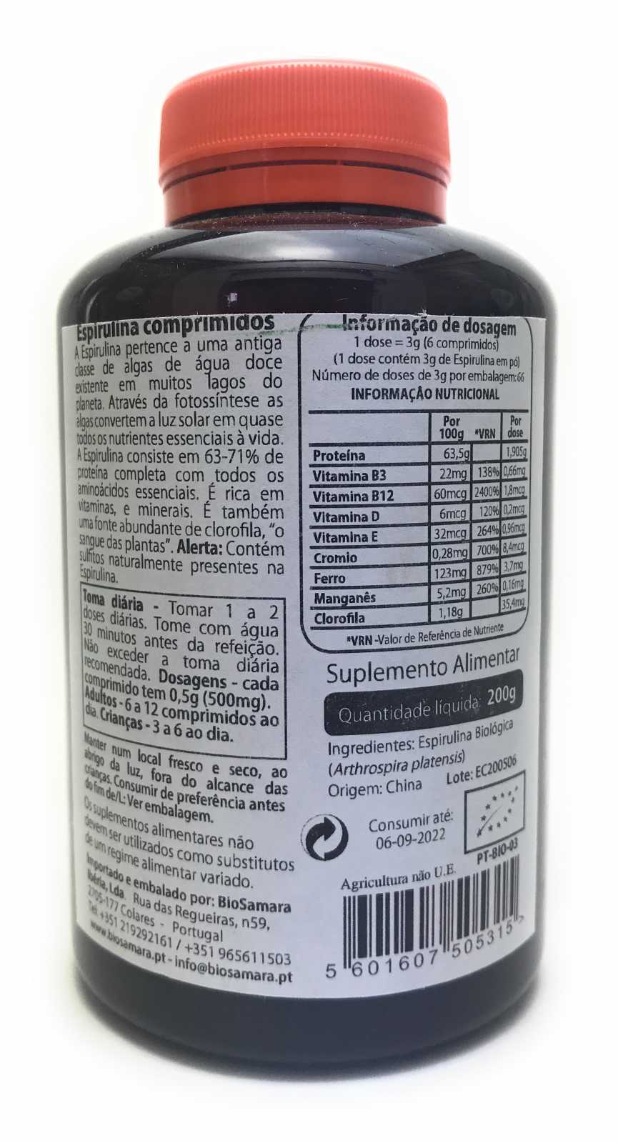 Comprimidos de Spirulina Biosamara 200g