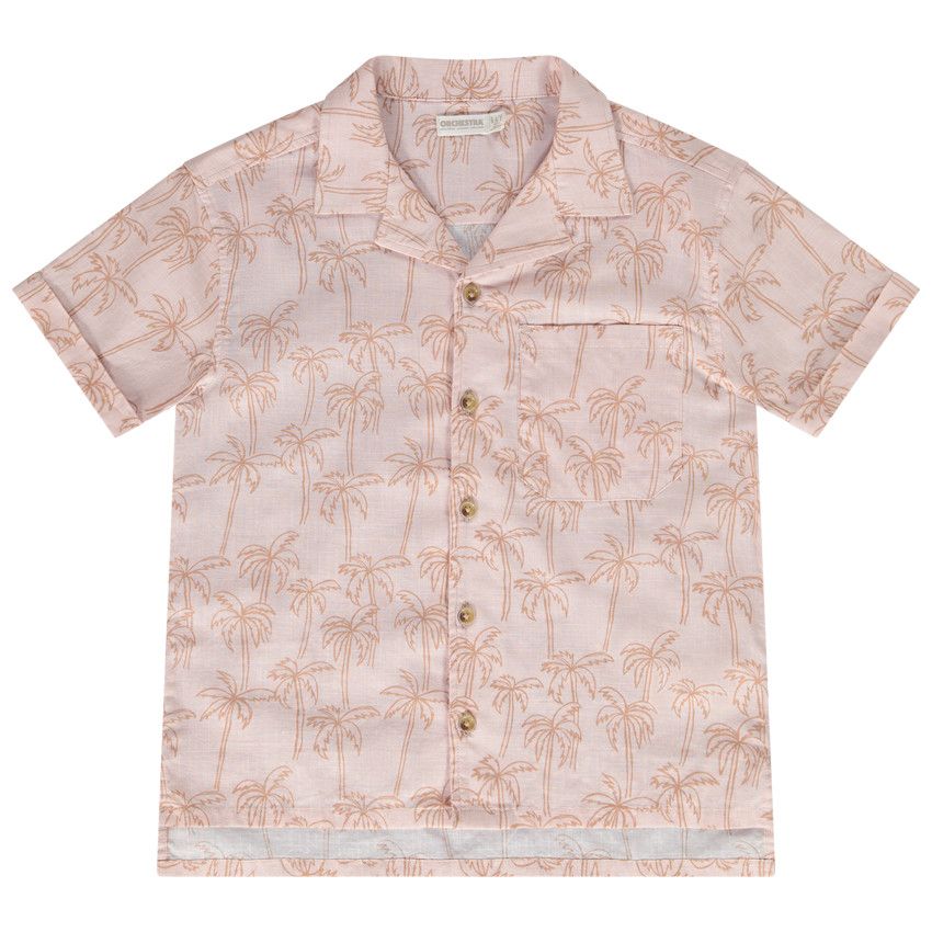 Chemise manches courtes imprimé palmiers et poche pour garçon - Rose