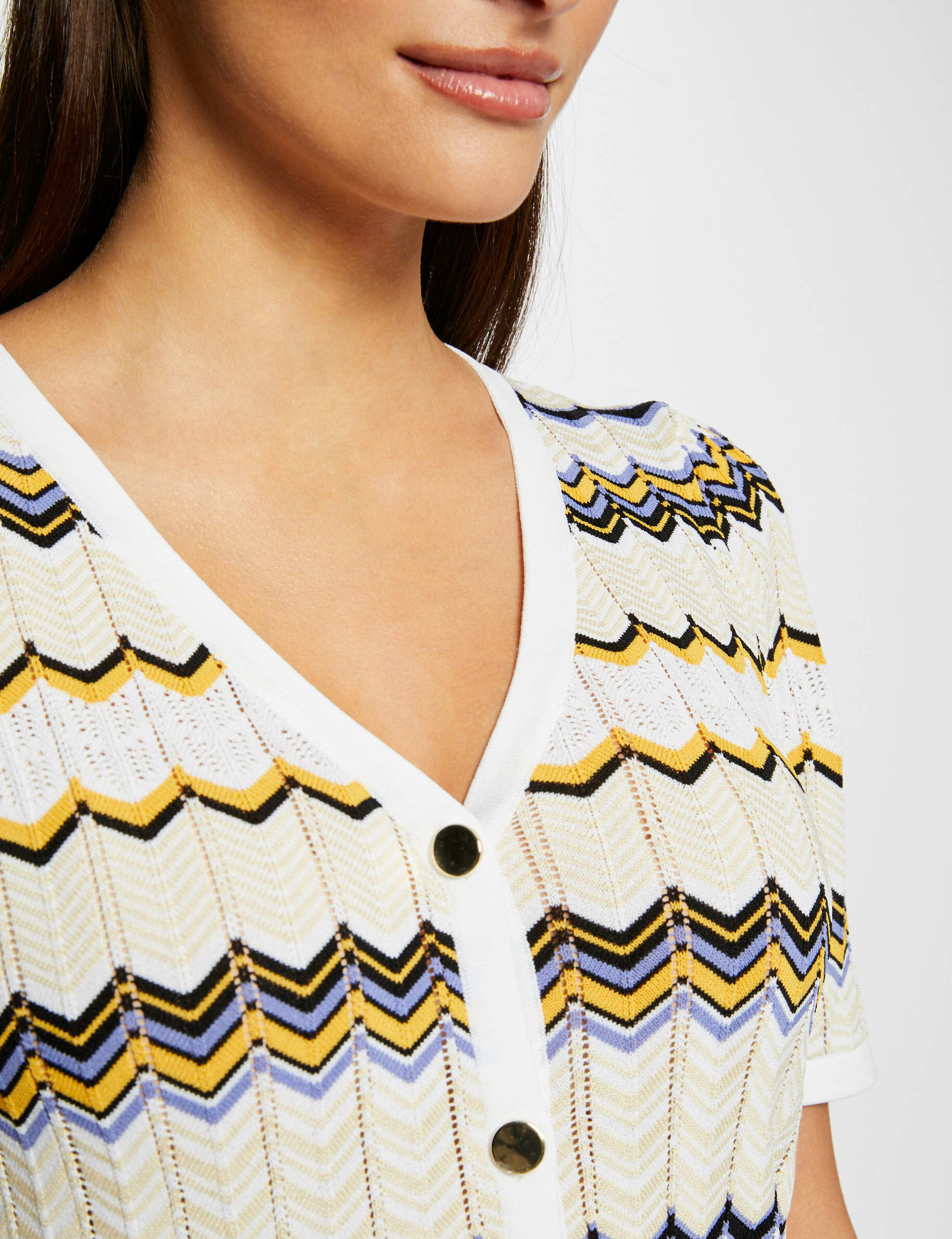 Pull manches courtes imprimé chevron ivoire femme - ivoire