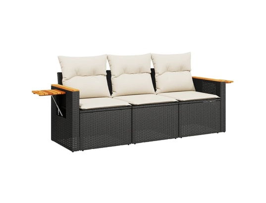VIDAXL - Salon extérieur Salon de jardin 3 pcs avec coussins noir résine tressée