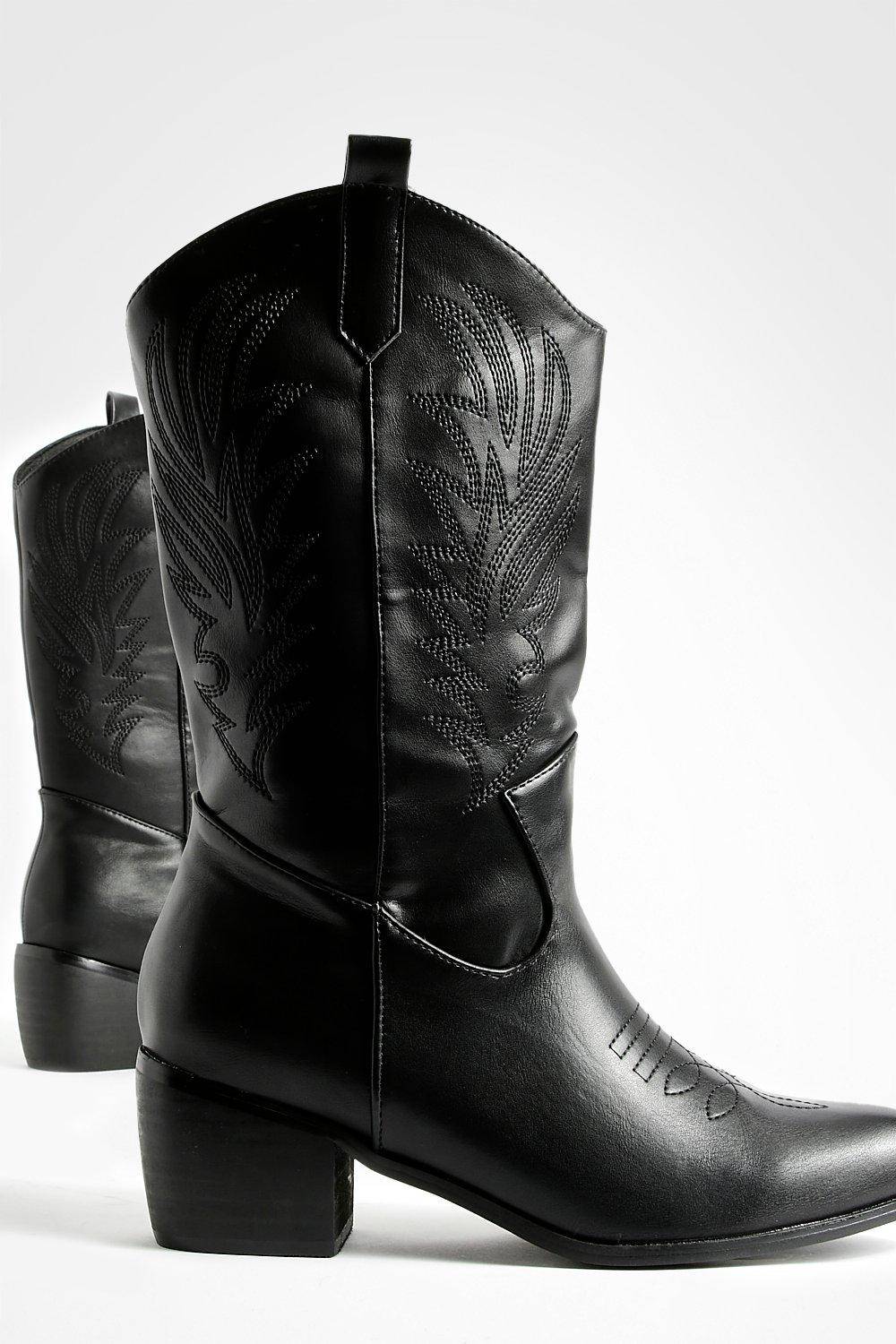 boohoo Wide Fit Tab Detail Ankle Cowboy Western Boots