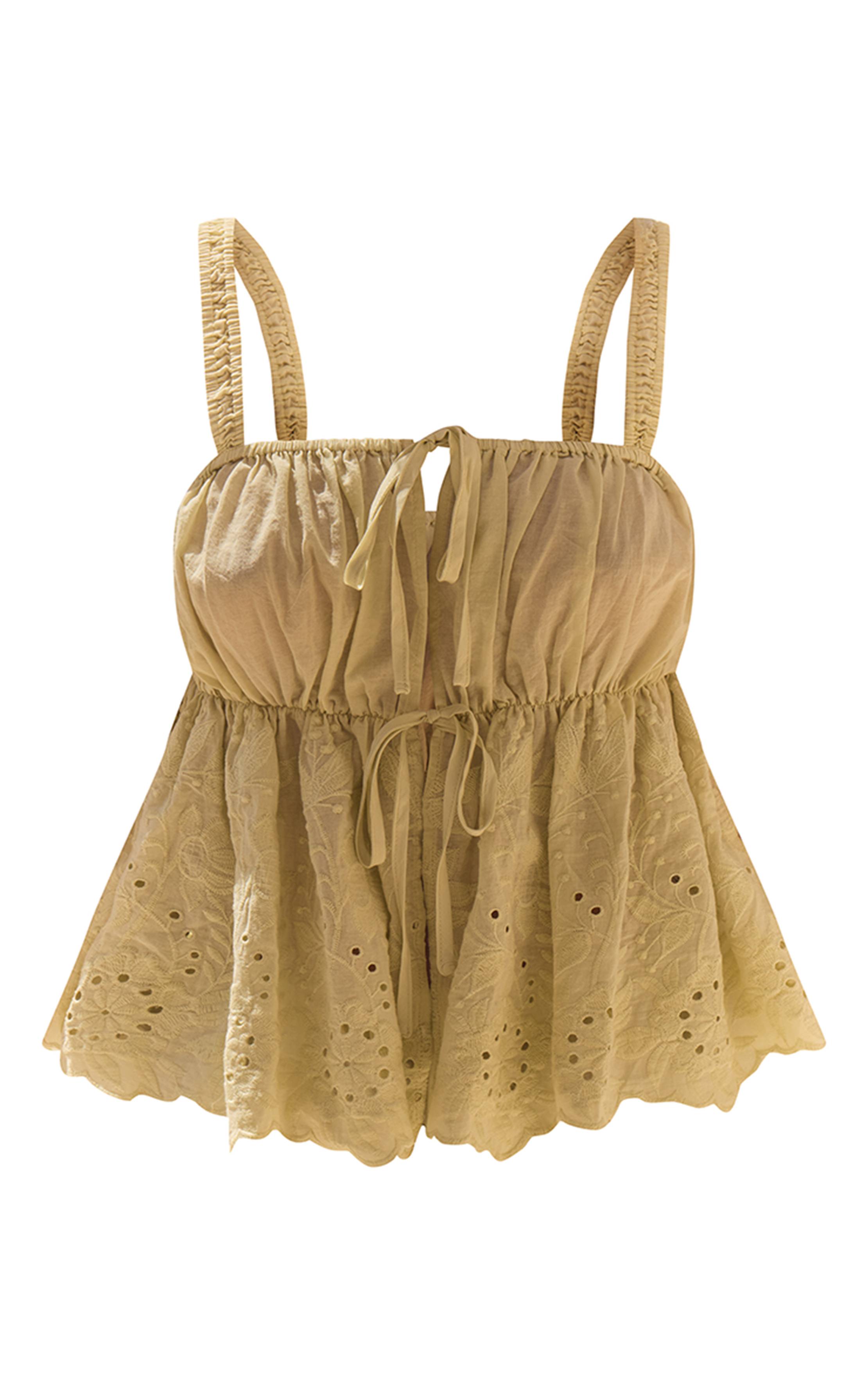 Vert Sauge Haut Babydoll À Détail Nœud Et Broderie Florale - Ensemble Coordonné