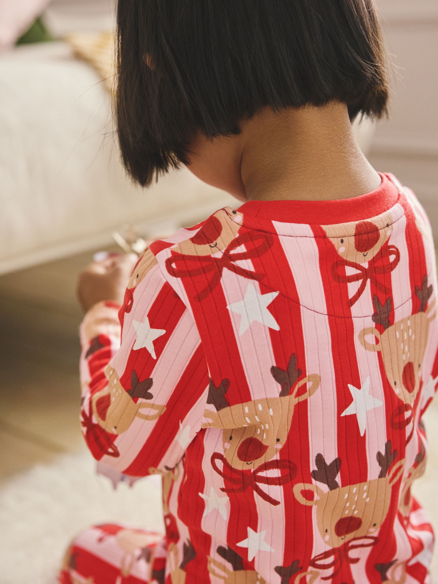Rood/roze gestreept rendier - Kerstpyjama (9 mnd-16 jr)