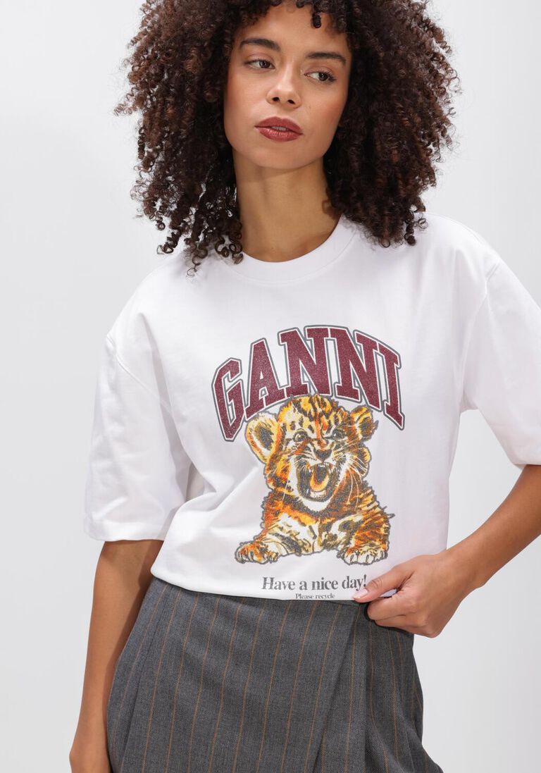witte ganni tops & t-shirts jersey beaded baby tiger print