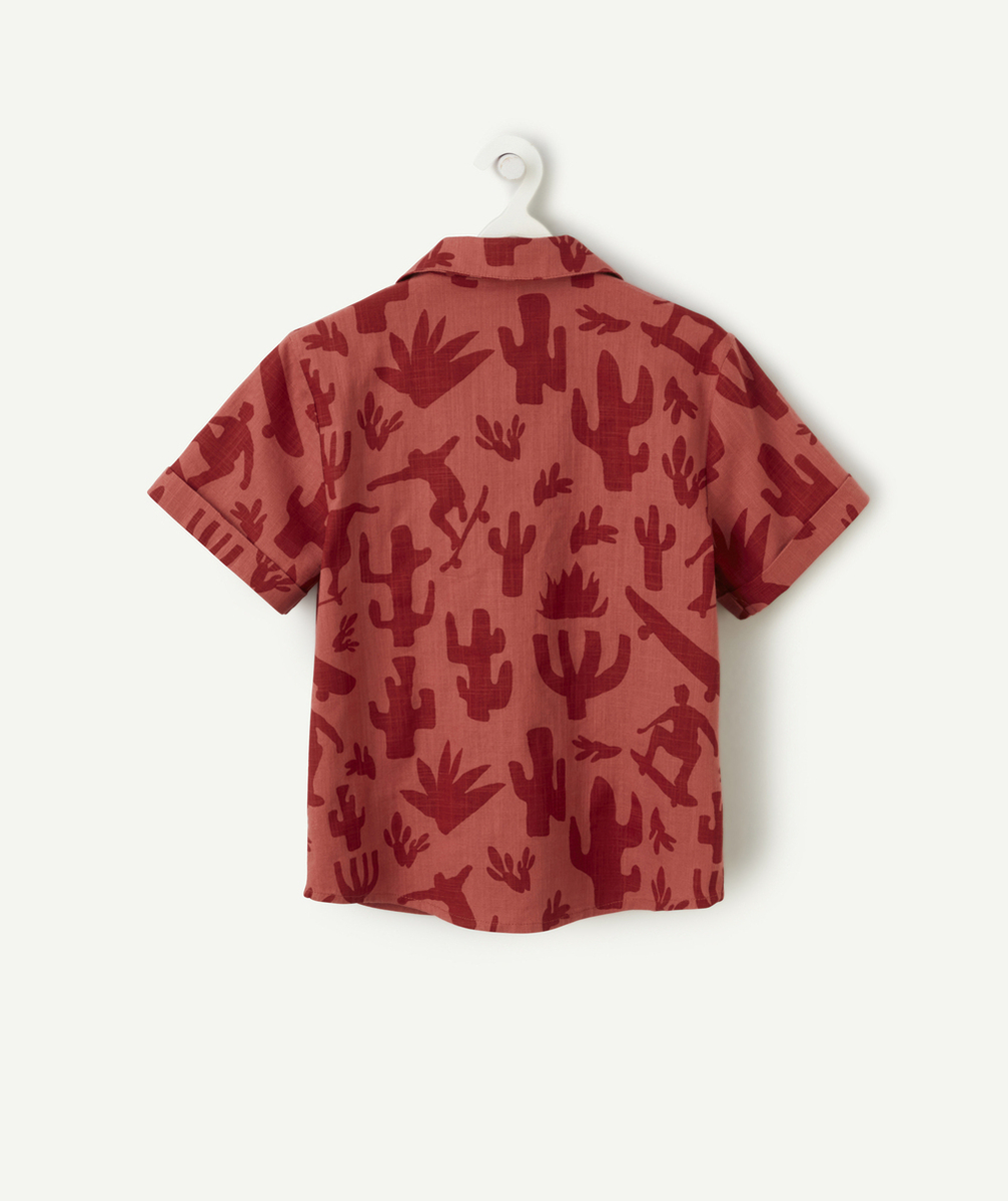 chemise manches courtes garçon en coton rouge imprimé cactus