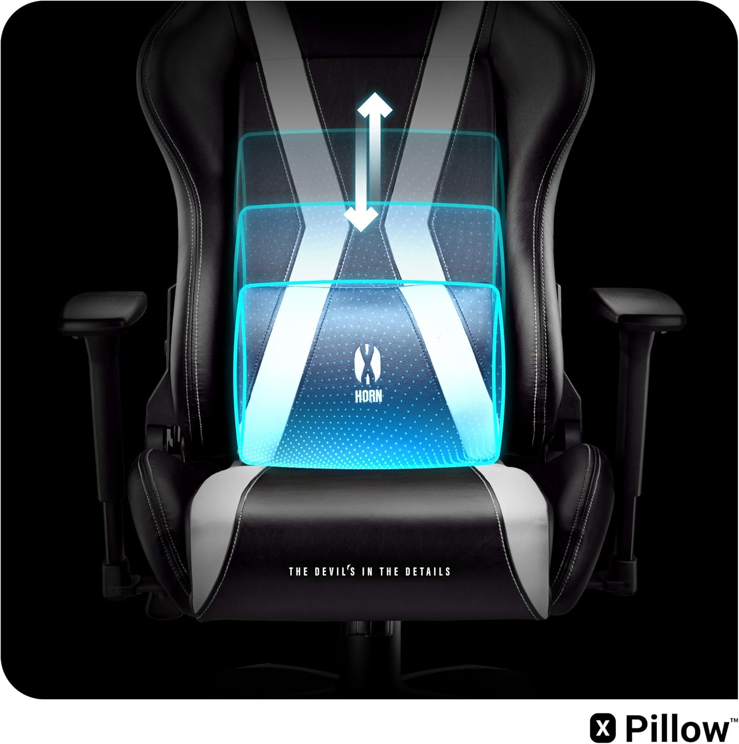 Diablo Gaming Stuhl X-Horn 2.0 Bürostuhl Gamer Chair Schreibtischstuhl 3D Armlehnen Ergonomisches Design Nacken/- Lendenkissen Kunstleder Wippfunktion Schwarz-Weiß Normal (L)