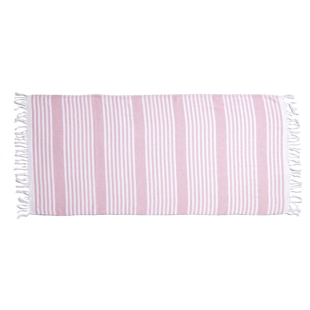 Fouta 100% coton rayée rose et blanc 152x71cm