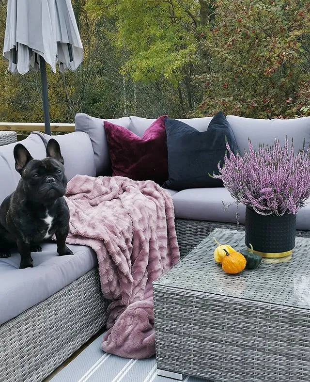Loungeset met tafel 8-zits XXL rechtszijdig modulair PE rotan Grijs