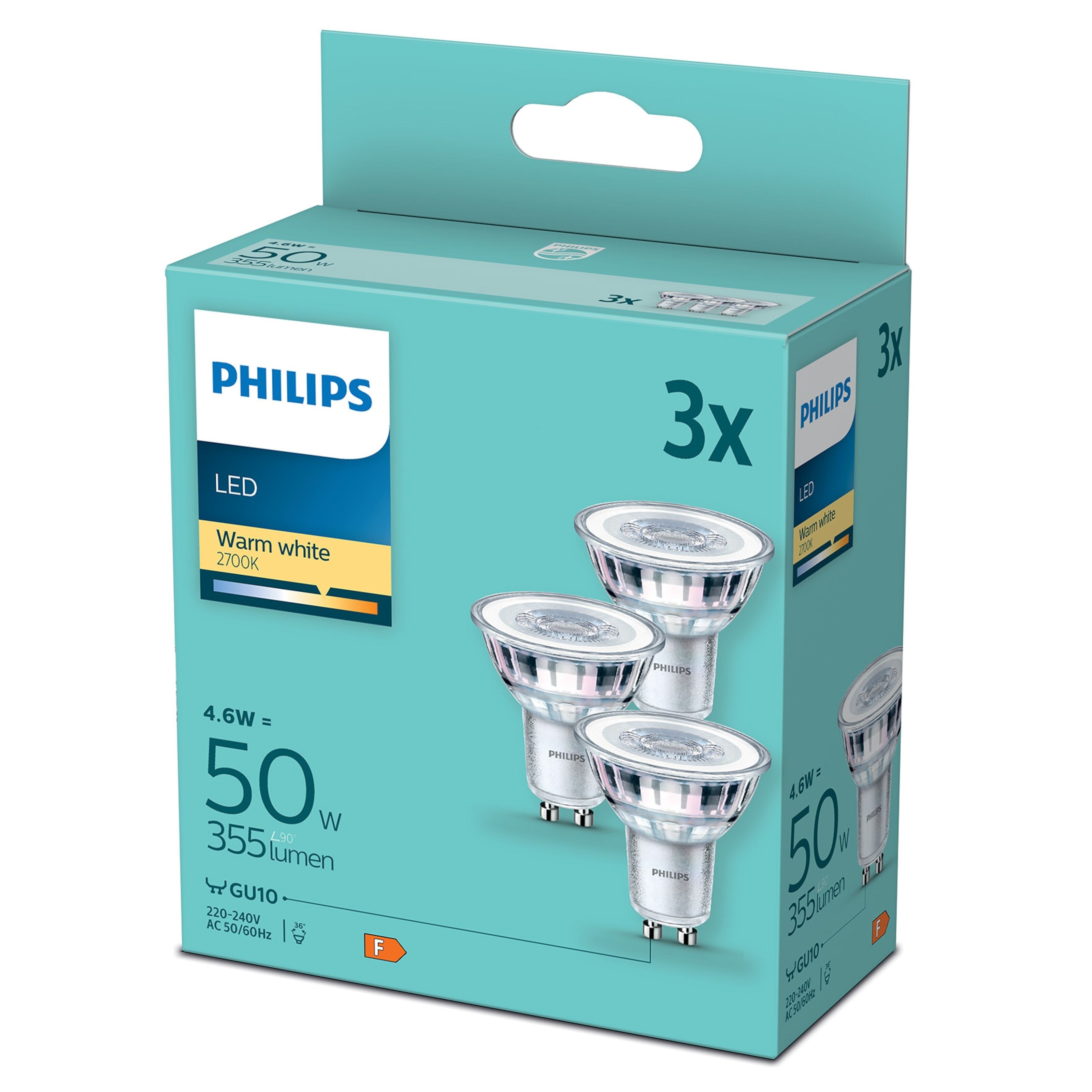Philips LED-pære GU10 355 lm 3-pk.
