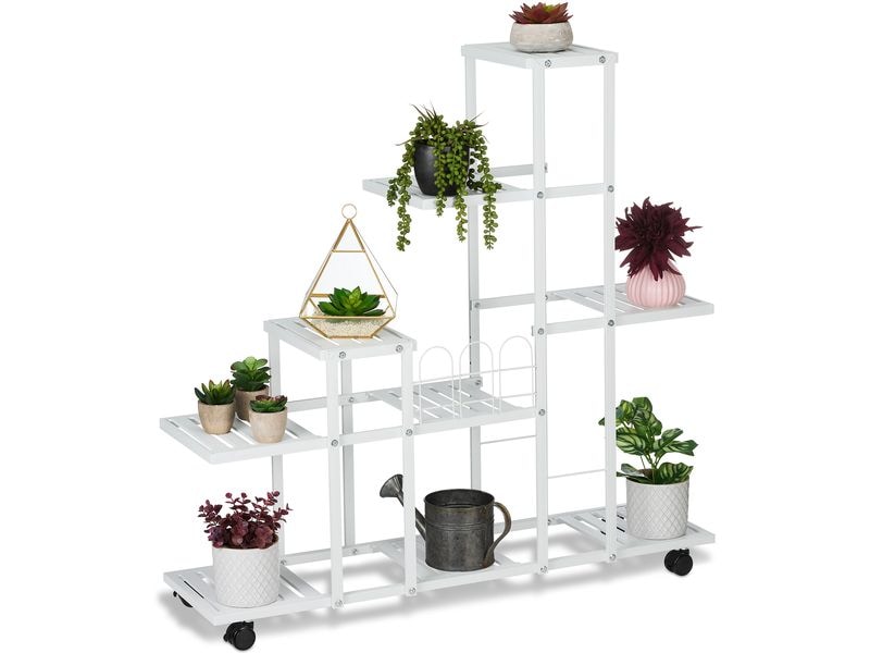 relaxdays Pflanzenständer mit Rollen 91.5 cm, Weiss Pflanzenregal