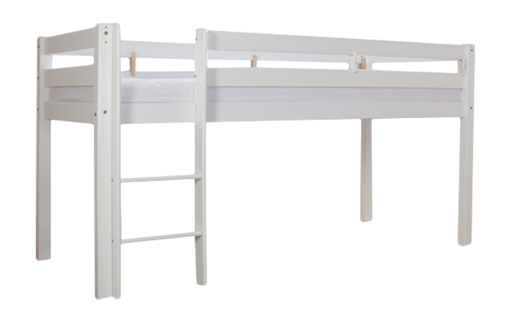 Halbhochbett ALEX - Buche massiv weiß - 90x200 cm