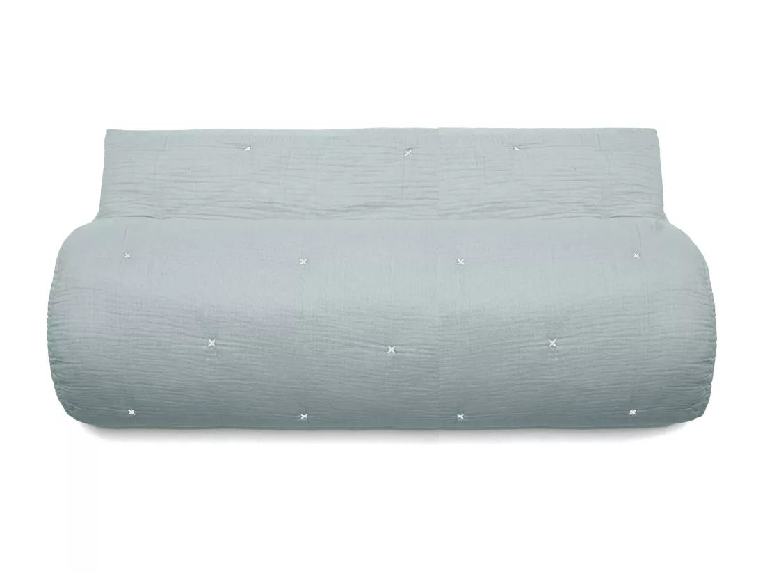 Couvre lit capitonné en mousseline de coton 180x240 cm ANDROS bleu lichen
