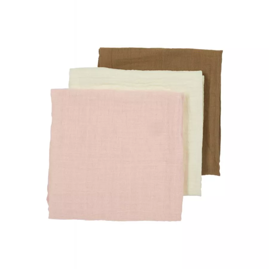 MEYCO Musslin Mullwindeln 3er-Pack Uni OffwhiteSoft PinkToffee