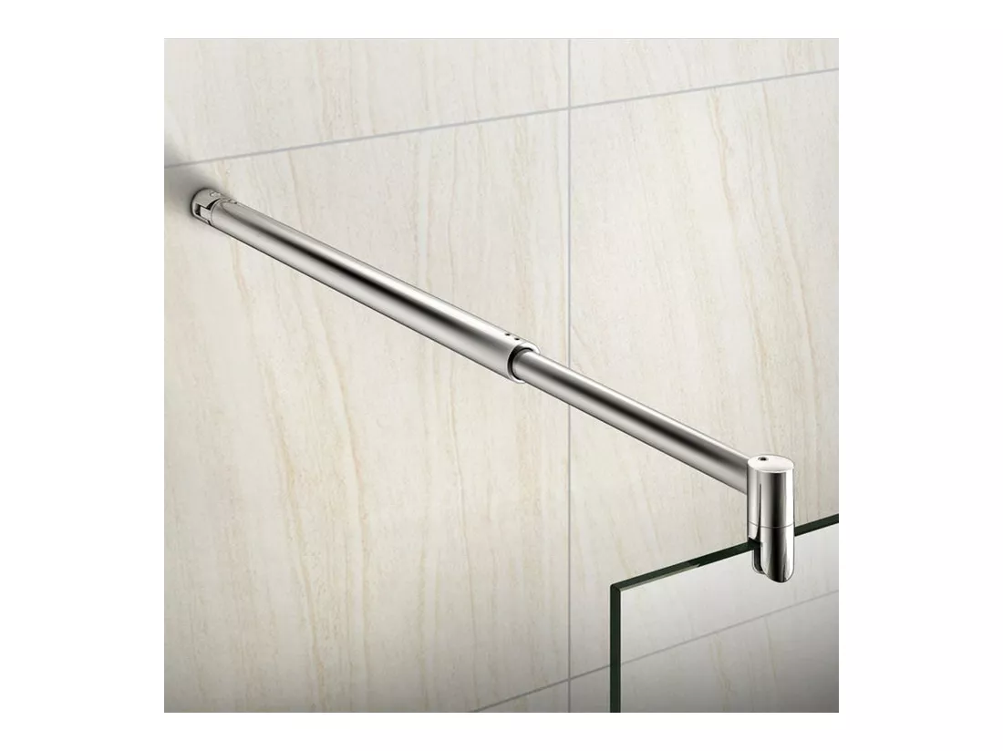 Paroi de douche à l'italienne 90x200cm avec barre de fixation 70-120cm en cylindrique, en 8mm verre bande centrale dépolie