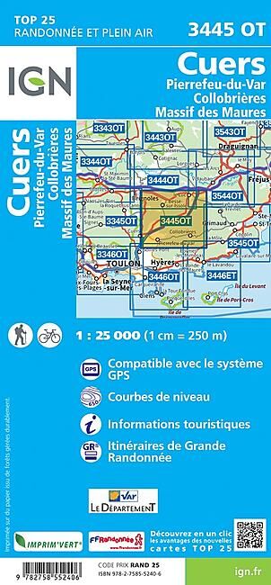 IGN - TOP25 3445OT CUERS PIERREFEU DU VAR 1 25 000