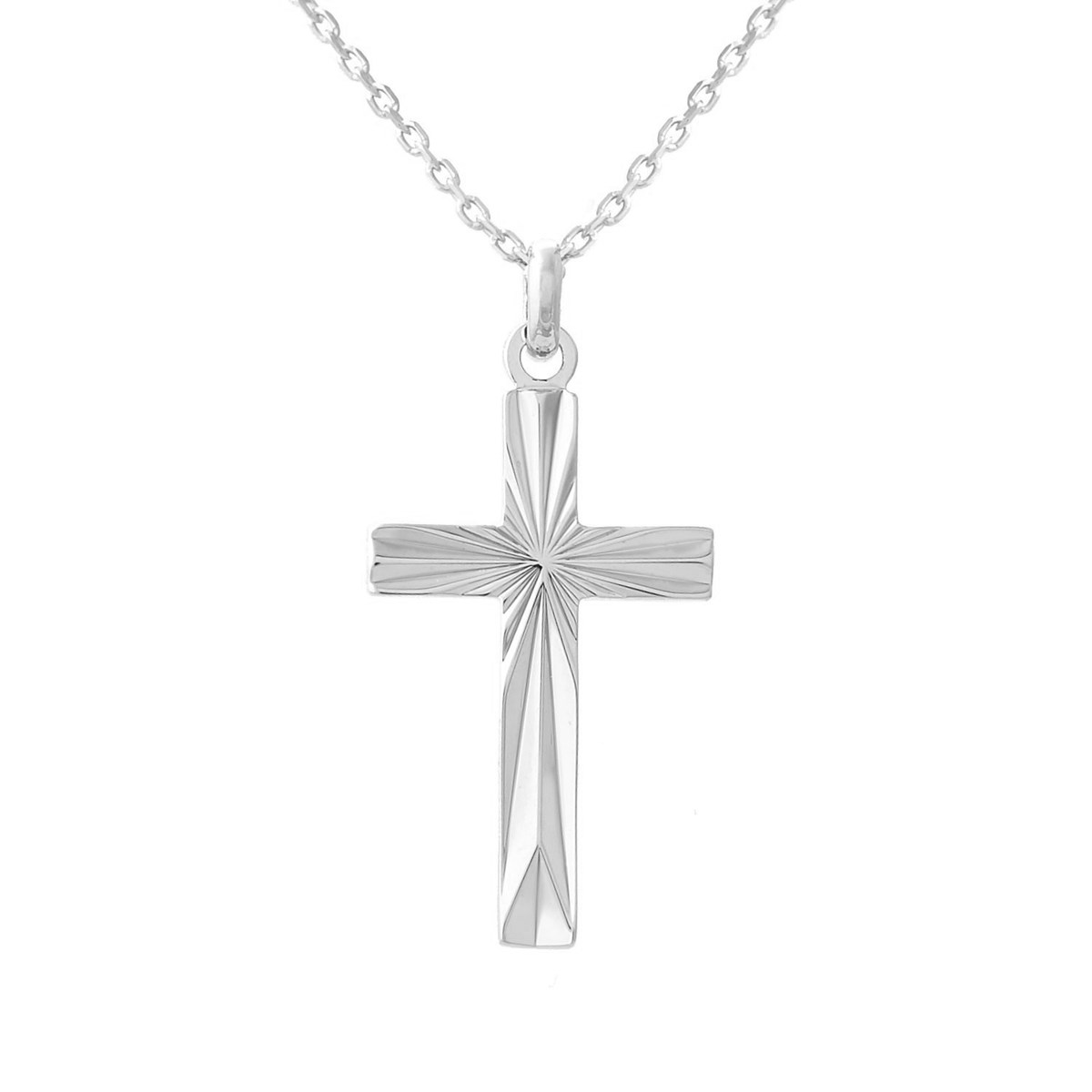 Collier croix ciselée Argent 925 Rhodié
