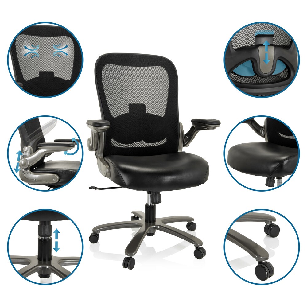 XXL Drehstuhl INSTRUCTOR T I Kunstleder/Netzstoff mit abklappbaren Armlehnen hjh OFFICE